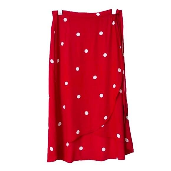 LOFT Women's Red & White Polka Dot Wrap Tie Waist Midi Skirt Size 8 - Picture 3 of 10